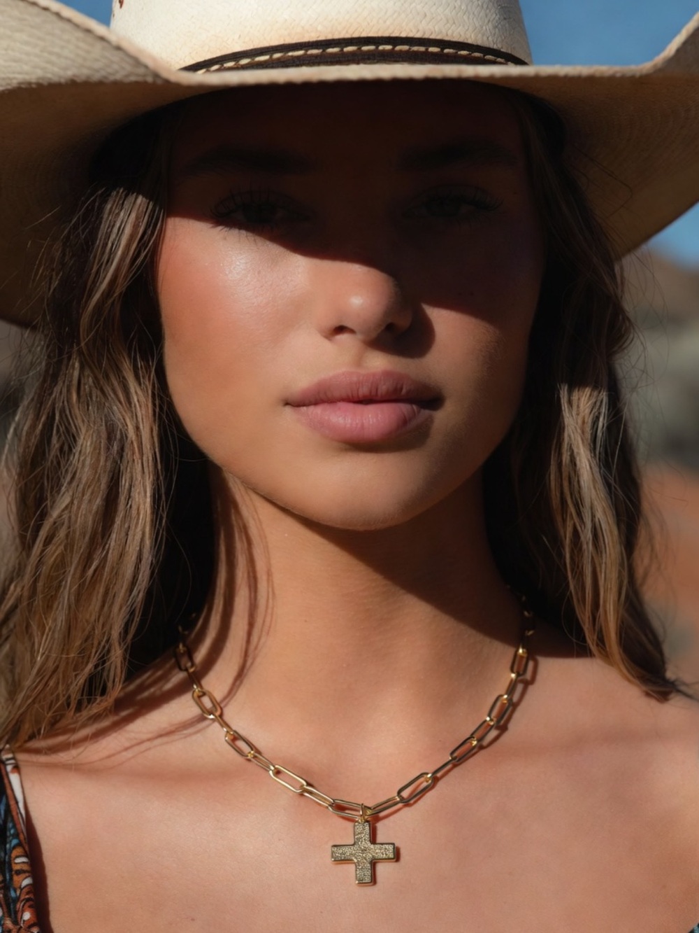 Free People Choker Cross Necklace layered gold western boho chain drop jewelry